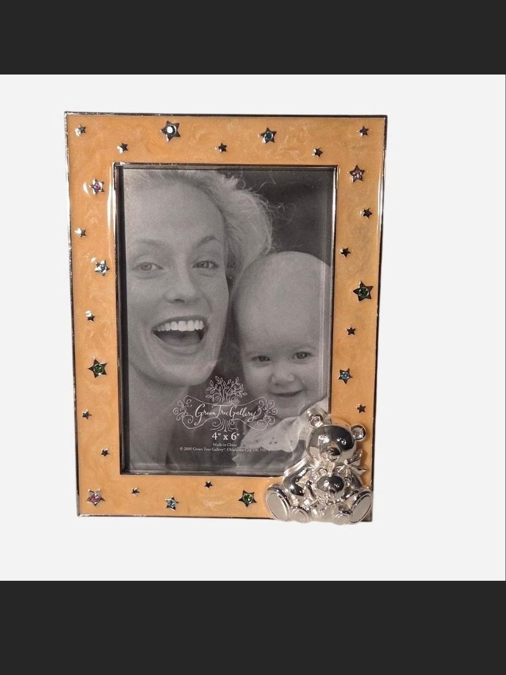 Green Tree Gallery Baby Photo Frame with Silver Bear And Star Accents